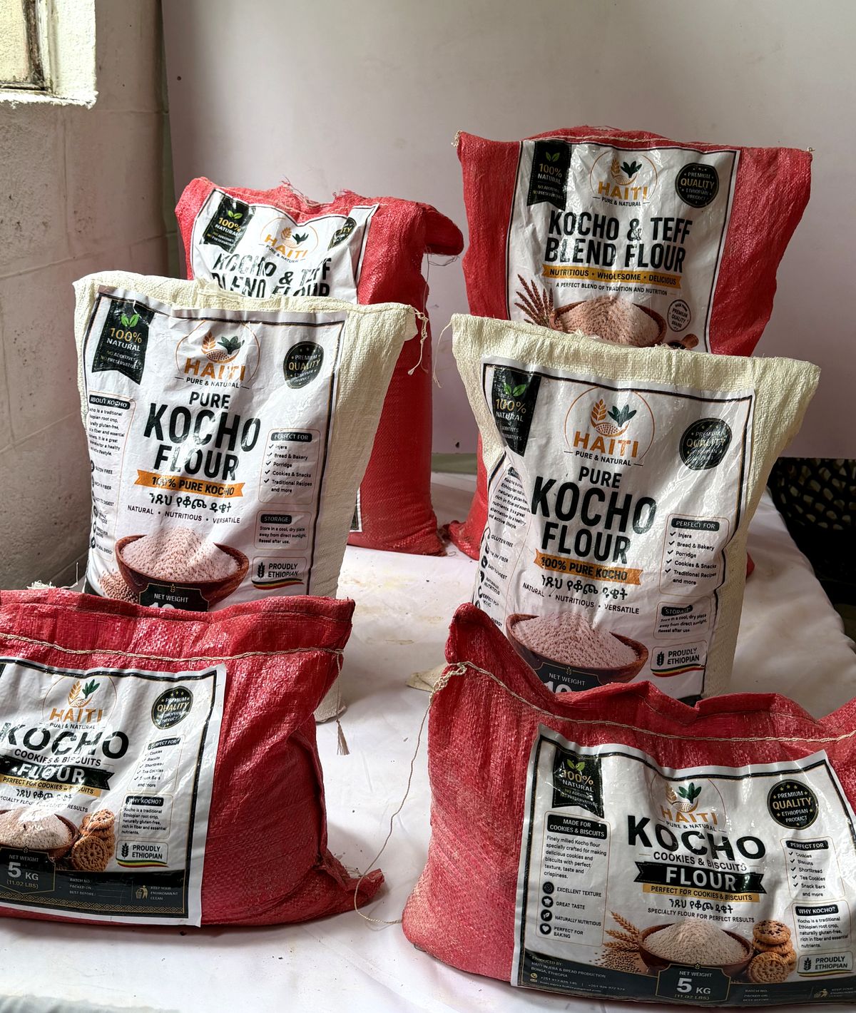 Haiti kocho and blended flour sacks prepared for distribution